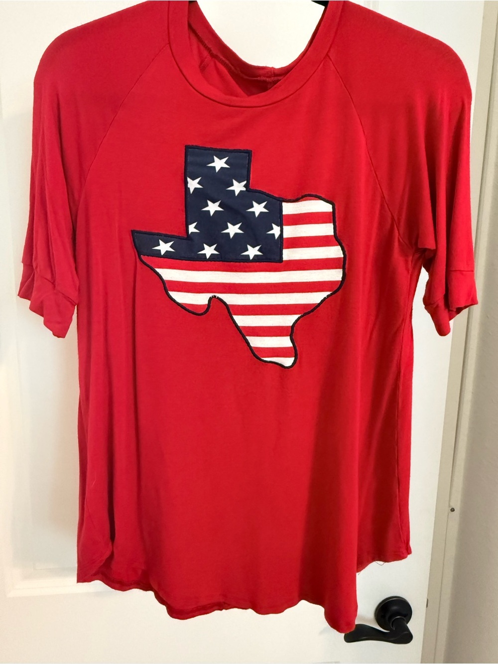 Red Short Sleeve Tee with Texas American Flag Patch